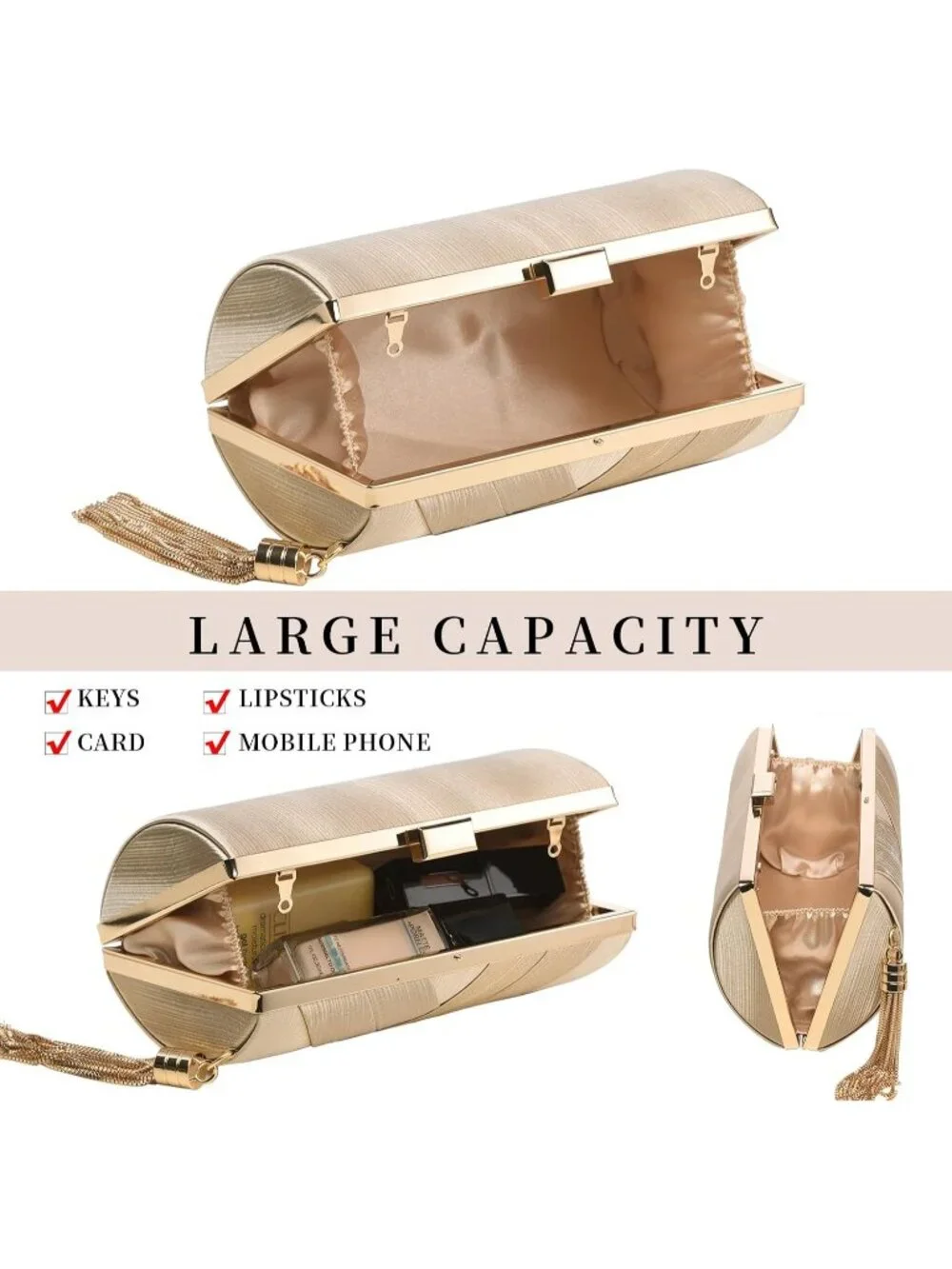 👜 Women's Gold Tassel Evening Clutch bag Crossbody Night out Clutch Purses